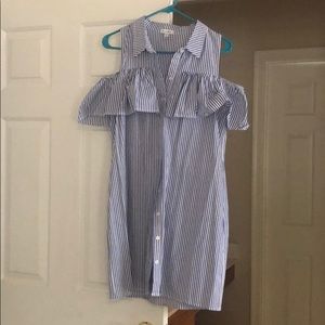 Cold shoulder blue pinstriped dress